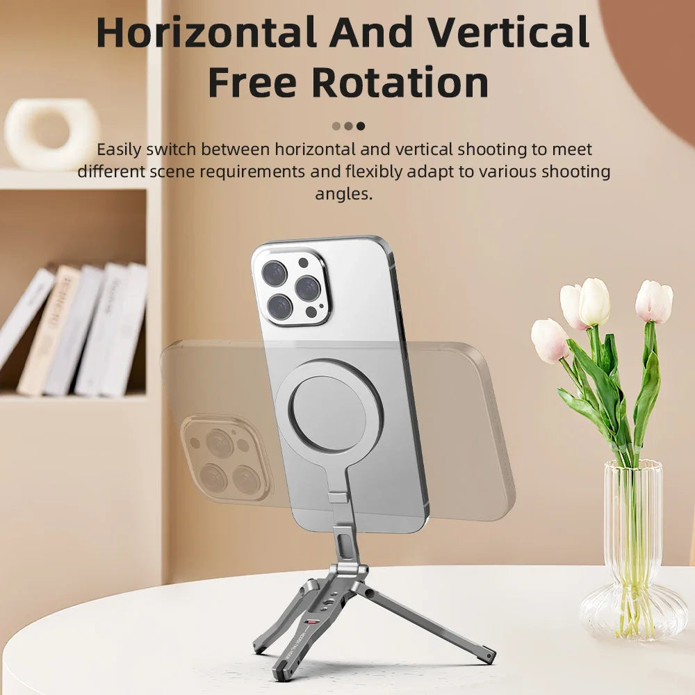 Phone Tripod for iPhone 17 16 15 14/Pro,Magnetic Mount Compatible with Magsafe,Metal Handle Grip,Phone Photography Accessories