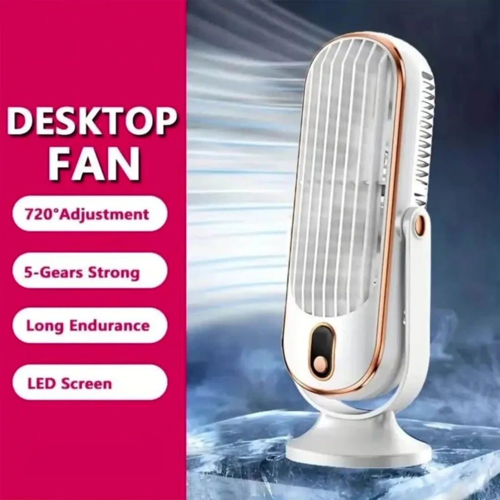 Portable USB Desk Fan Dual Motor 5-Speed LED Large Battery 360° Cooling Quiet for Office Home Travel Camping RV