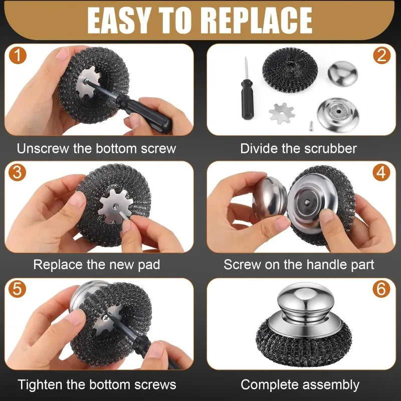Stainless Steel Pot Brush with Handle Robust Metal Ball for Dishwashing 1-10 Pieces Cleaner Metal Purifier for Kitchen