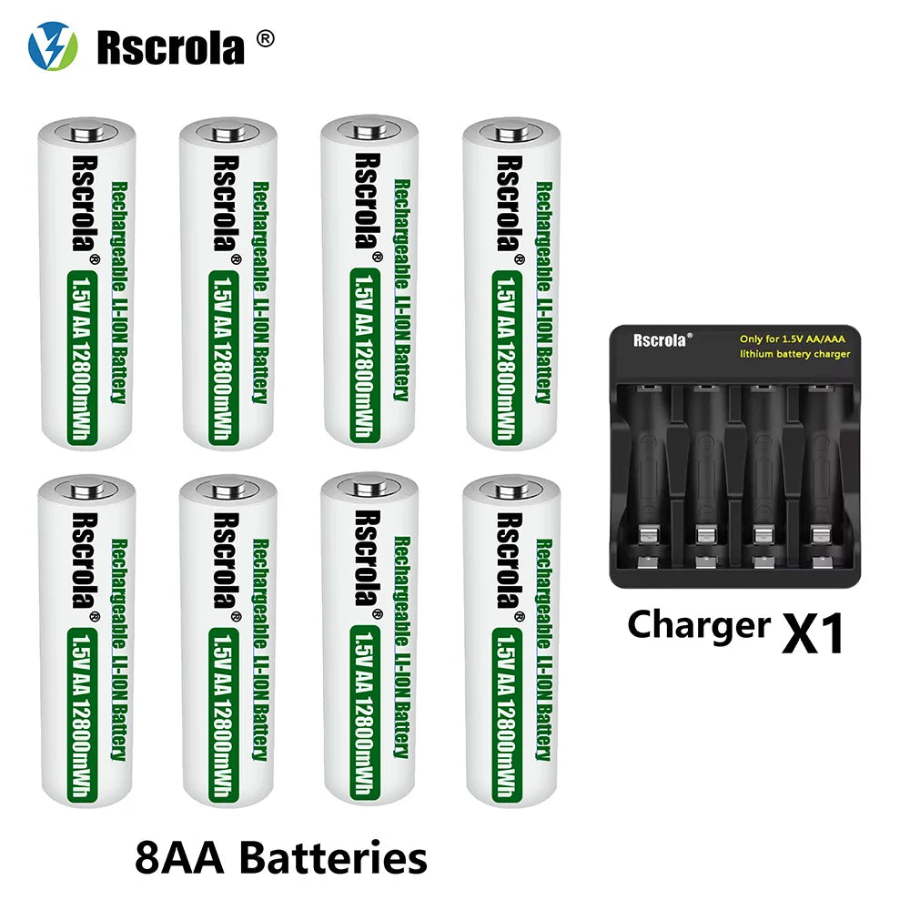 Rscrola Rechargeable 1.5V AA 12800mWh Lithium ion Battery Fast charging with Charger for Camare Clock  Mouse Fan Electric Toys
