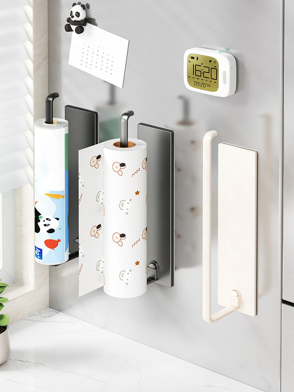 Magnetic tissue holder for kitchen refrigerator, kitchen tissue holder, non drilling paper roll holder, kitchen towel holder