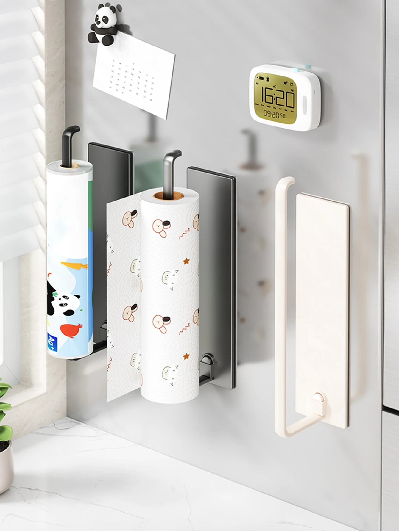 Magnetic tissue holder for kitchen refrigerator, kitchen tissue holder, non drilling paper roll holder, kitchen towel holder