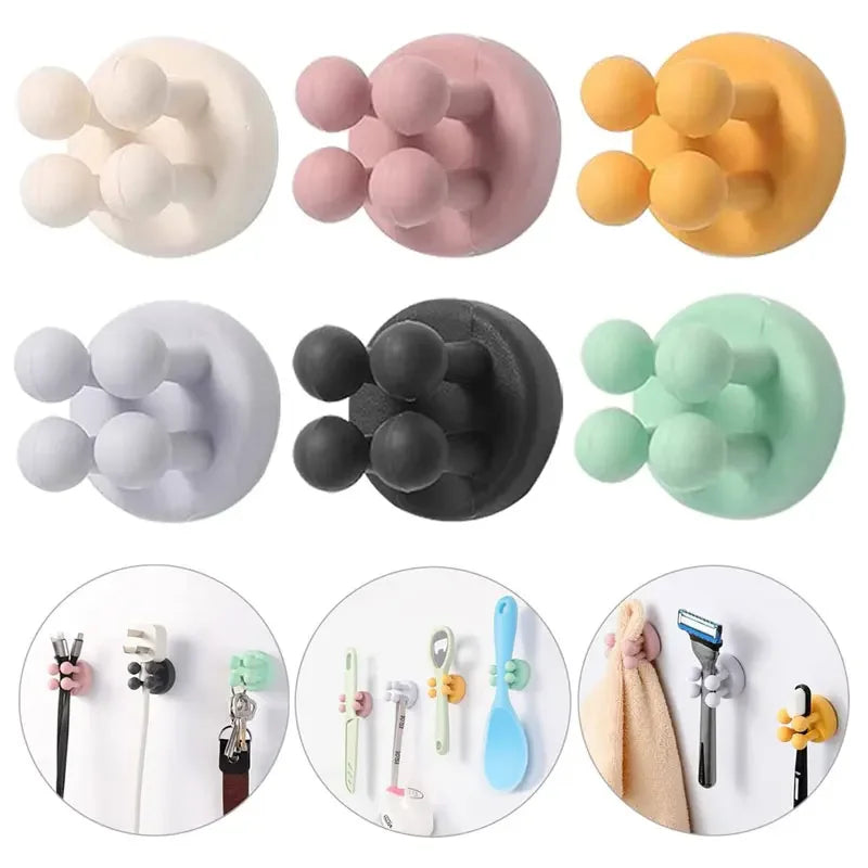 Silicone Toothbrush Holder Waterproof Self-Adhesive Wall Mounted Bathroom Kitchen Storage Organizer Adhesive Hooks No Drilling