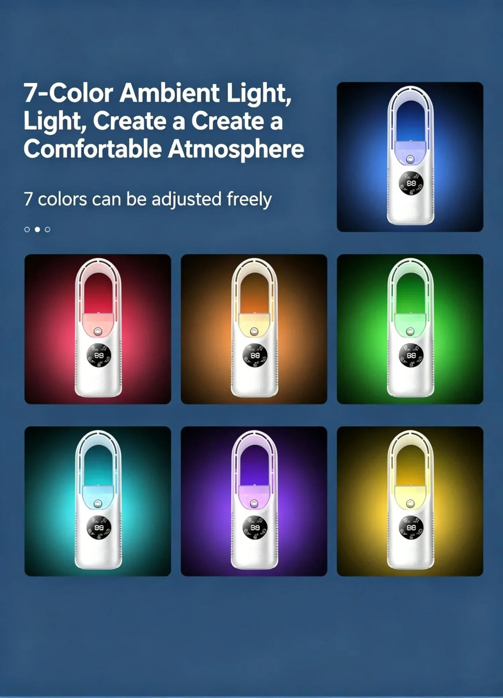 USB Direct Supply Desktop Cooling Humidifier Fan No Built-in Battery Silent Wide Angle Air Cooler With RGB Light Touch Control