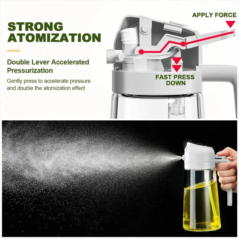2 in 1 Pour Spray Sprayer Kitchen Fryer Air Spray Oil Dispenser Bottle for Olive Oil Cooking Frying BBQ Camping Large Capacity
