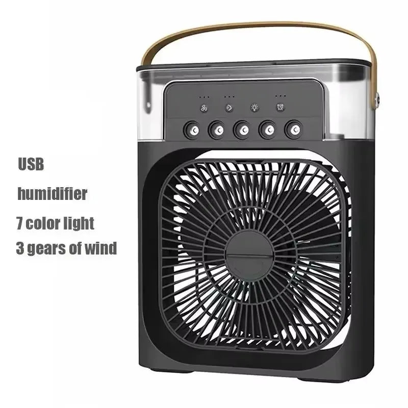 Desktop USB Water Mist Fan Portable Air Cooler Humidifier 3 in 1 Air Conditioning Fan 7-Color LED Night Light Office Home Fan