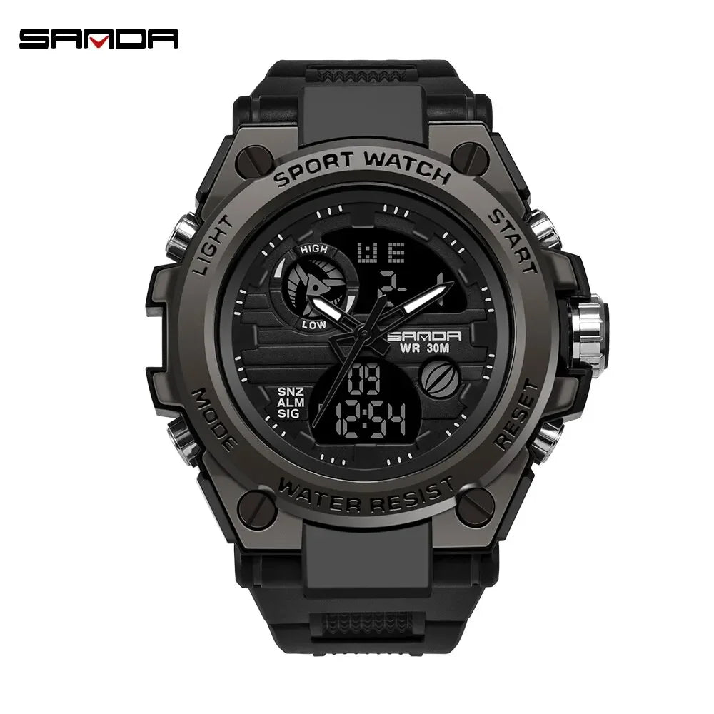 SANDA 739 Luxury Digital Quartz Watch for Men Military Army Waterproof Sport Wristwatches LED Dual Display Mens Reloj Hombre
