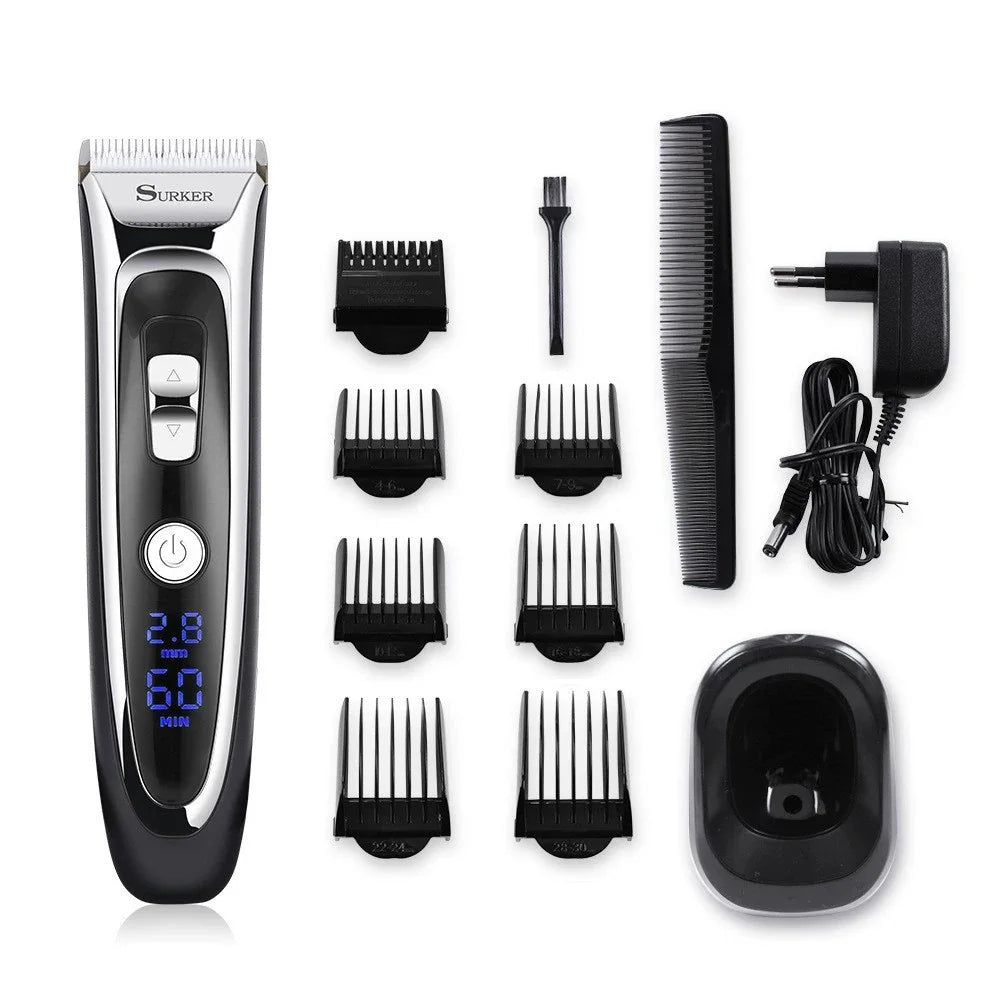 Surker Electric Hair Clipper Set Ceramic Blade Hair Trimmer for Men Charging Base Hair Cutting Machine with LED Display