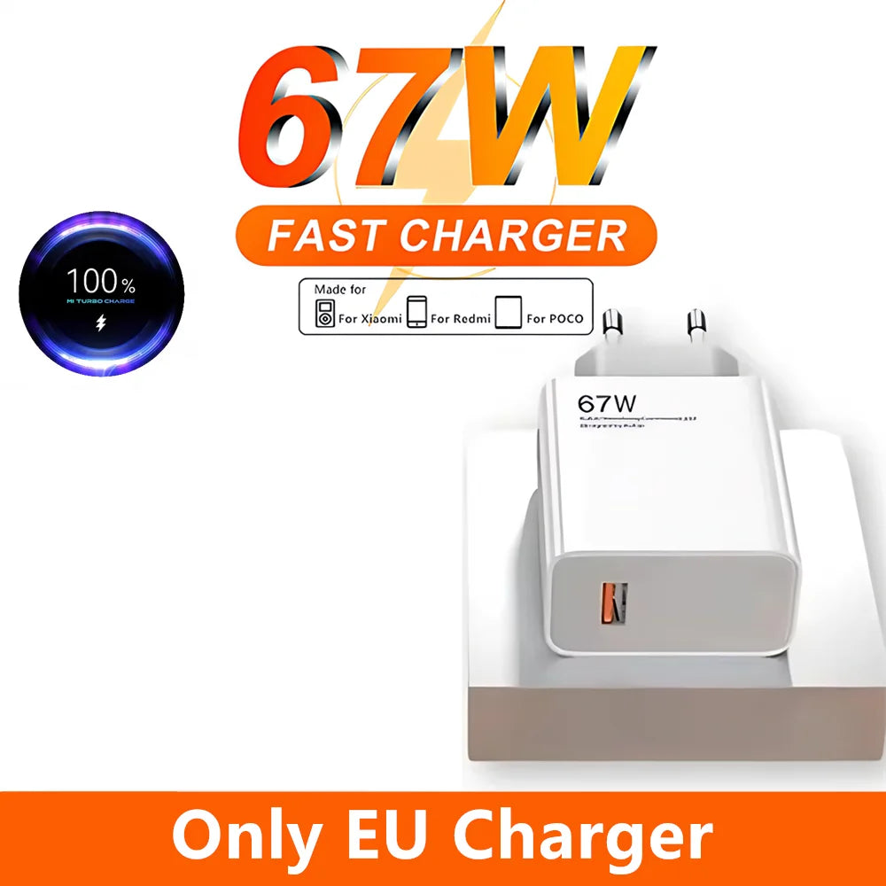 67W EU US Ultra Fast Charger For Xiaomi 11 12 13T 14T 15 Redmi Note 11T 12T 13 14 Pro POCO Type C USB Turbo Rapid Charging Cable