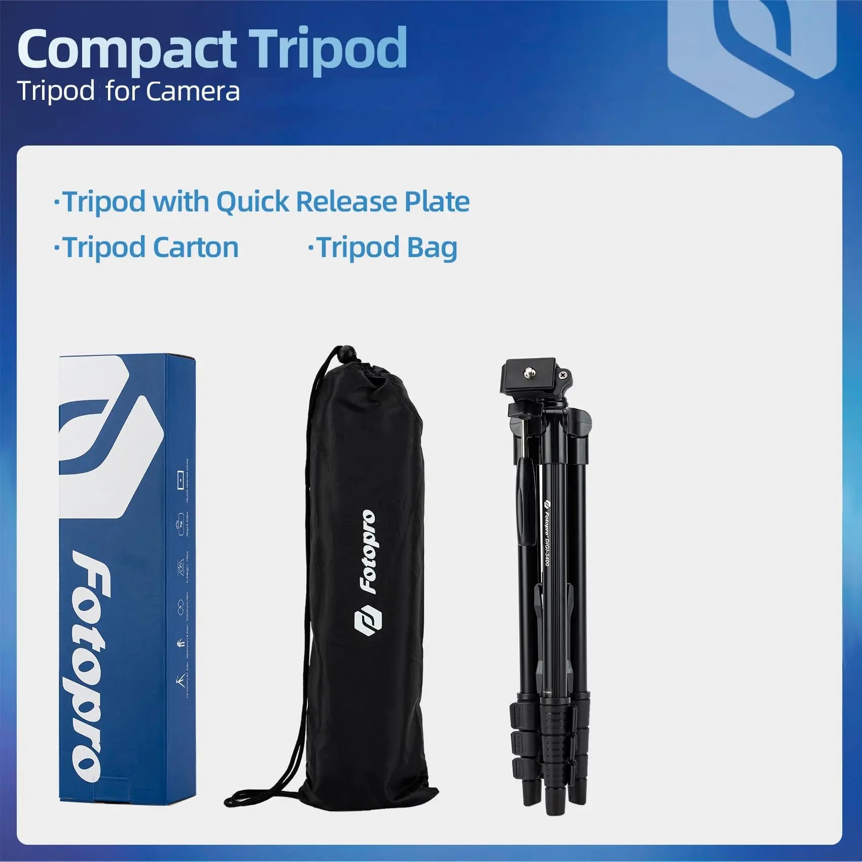 Fotopro 127CM Camera Tripod Ultra Lightweight Compact Travel Tripod with Quick Realease Plate Panoramic Video Head Tripod Bag