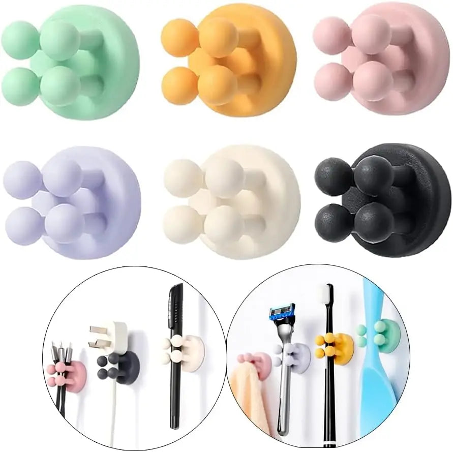 Silicone Toothbrush Holder Waterproof Self-Adhesive Wall Mounted Bathroom Kitchen Storage Organizer Adhesive Hooks No Drilling