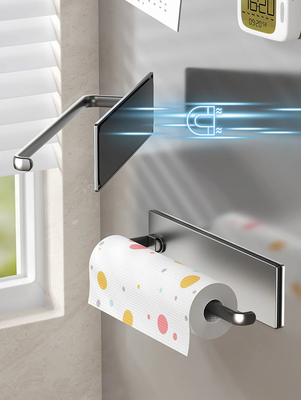 Magnetic tissue holder for kitchen refrigerator, kitchen tissue holder, non drilling paper roll holder, kitchen towel holder