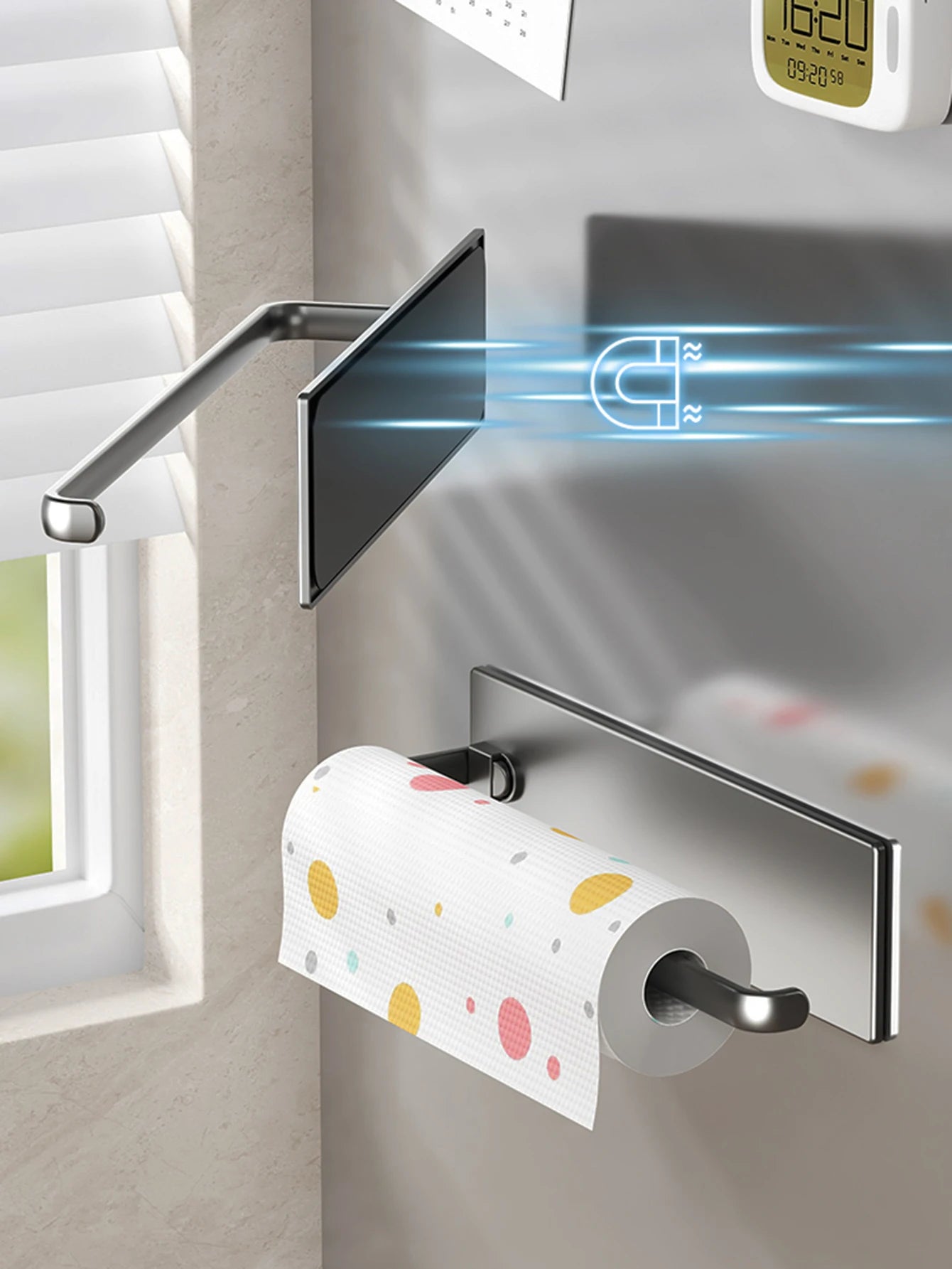 Magnetic tissue holder for kitchen refrigerator, kitchen tissue holder, non drilling paper roll holder, kitchen towel holder