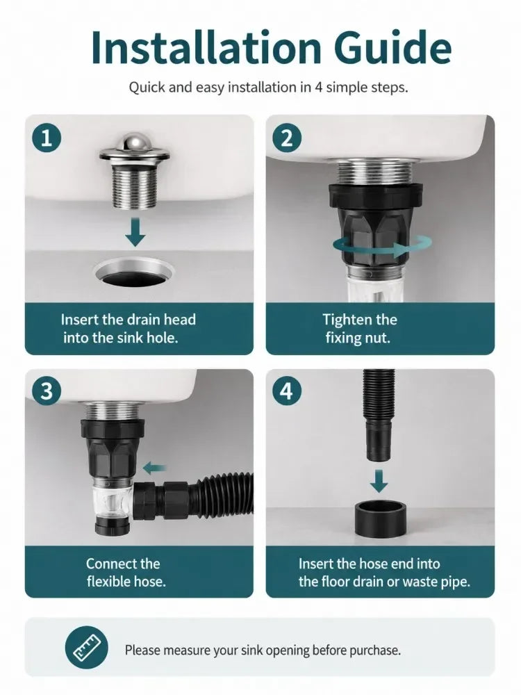1-5Pcs Kitchen ABS Sink Drain Kit Drain Stopper Flexible Hose Body Stainless Steel Top Side Outlet Basin Drain Pipe Set