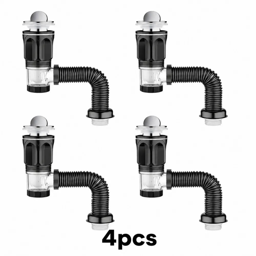 1-5Pcs Kitchen ABS Sink Drain Kit Drain Stopper Flexible Hose Body Stainless Steel Top Side Outlet Basin Drain Pipe Set