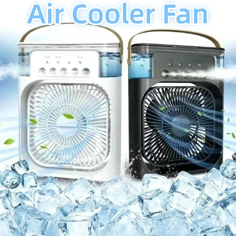 Desktop USB Water Mist Fan Portable Air Cooler Humidifier 3 in 1 Air Conditioning Fan 7-Color LED Night Light Office Home Fan