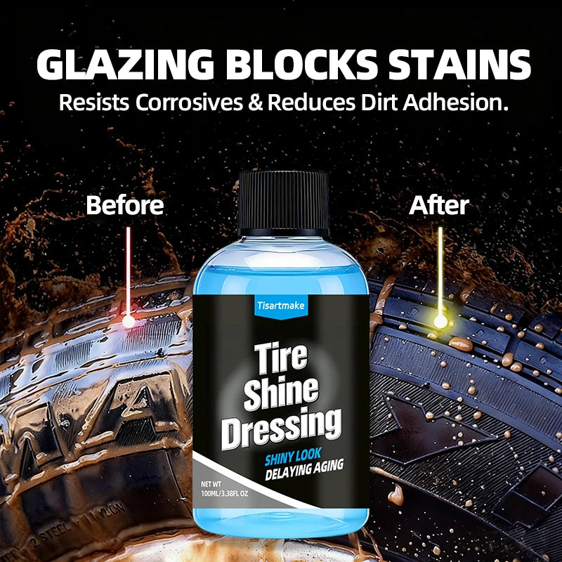 500ml/100ml Black Wet Look Tire Shine Dressing -Automotive Clear Coat Tire Dressing for Glossy Wet Tire Look, Vinyl & Plastic