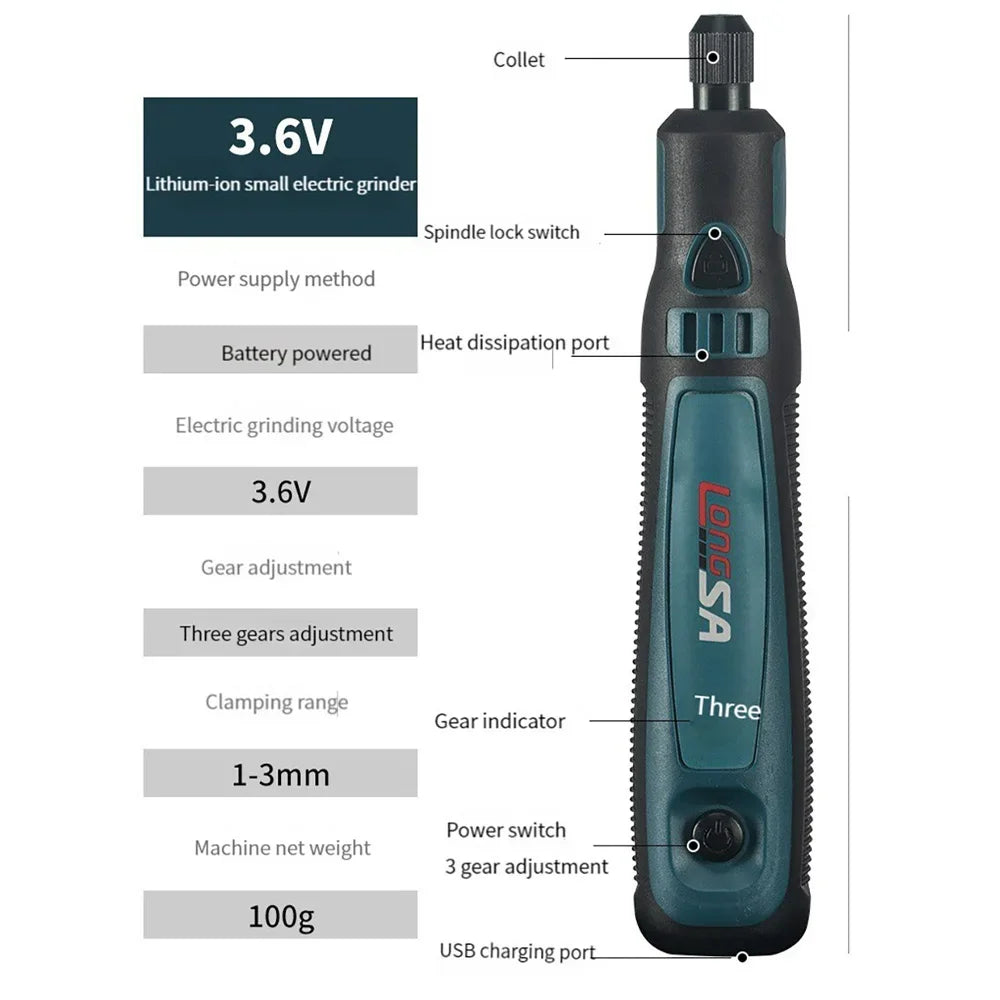 5000-10000-15000r 3.6V USB Wireless Electric Drill Engraving Pen Mini Grinder for Grinding/Polishing/Engraving/Drilling/Cutting