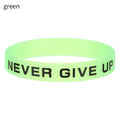 Fashion Teens Silicone Wristband Never Give Up Sport Cuff Bangle Luminous Rubber Bracelet Men Women