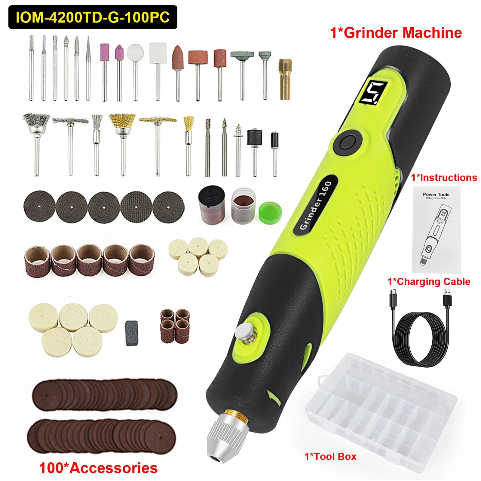 Toolour Cordless Rotary Tool with Display 5000-18000RPM 5-Speed Adjust Electric Carving Pen for DIY Projects/Home Repair/Craft