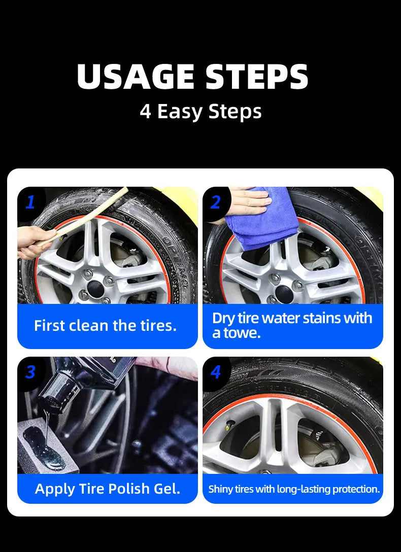 500ml/100ml Black Wet Look Tire Shine Dressing -Automotive Clear Coat Tire Dressing for Glossy Wet Tire Look, Vinyl & Plastic