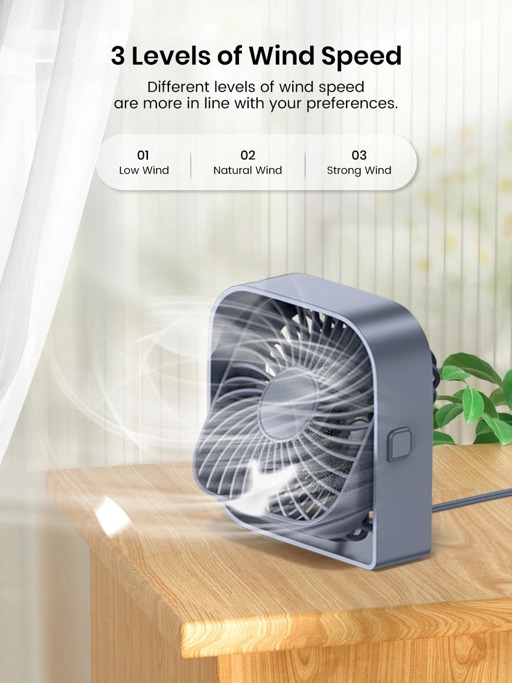 TOPK USB Desk Fan, Mini Fan Portable,3 Speeds Desktop Table Cooling Fan,Quiet Personal Small Fans for Room Home Desktop Office