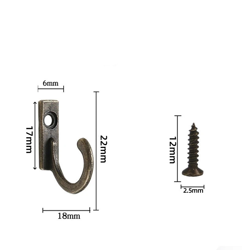 20/10PCS Mini Hook with Screws Antique Alloy Door Wall Hooks Keys Hair Rope Hanging Storage Rack Bathroom Kitchen Accessories