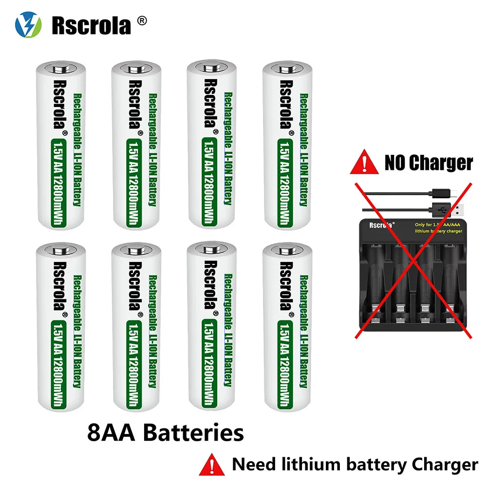 Rscrola Rechargeable 1.5V AA 12800mWh Lithium ion Battery Fast charging with Charger for Camare Clock  Mouse Fan Electric Toys