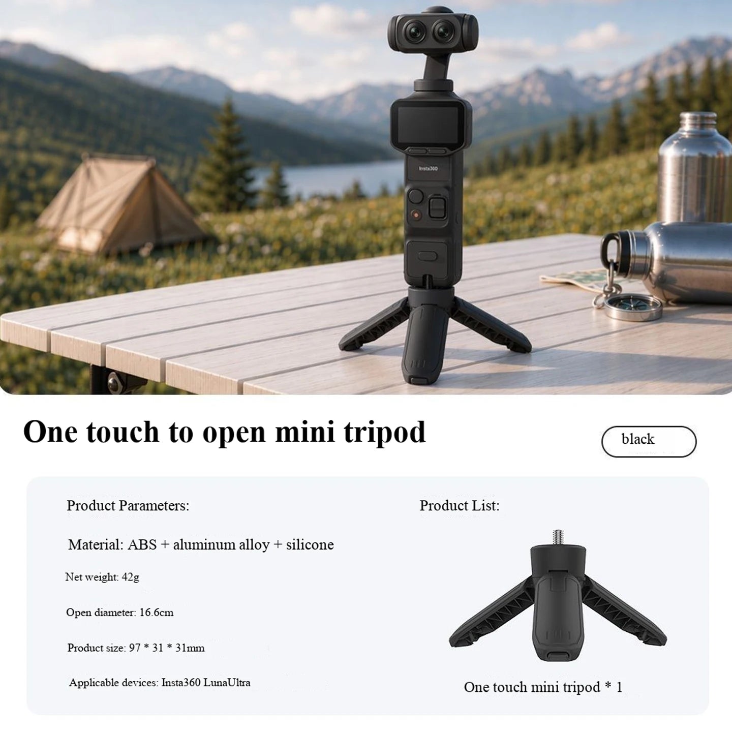 For Insta360 Luna Ultra Portable Mini Tripod Desktop Holder Monopod Gimbal Camera Accessories
