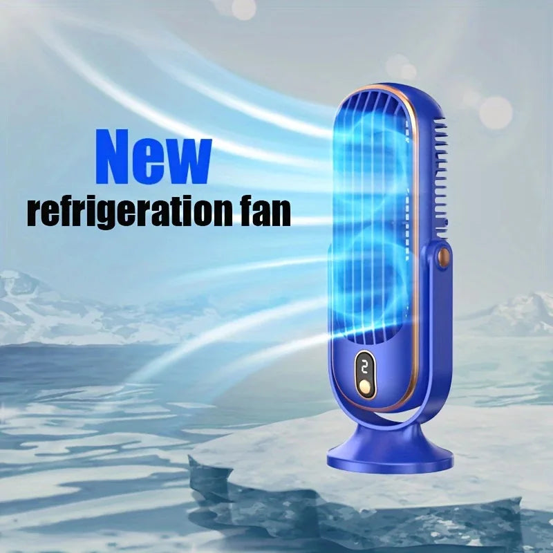 USB charging air-cooled small fan, 5-speed adjustable, large battery dual motor stylish desktop fan, portable air cooler