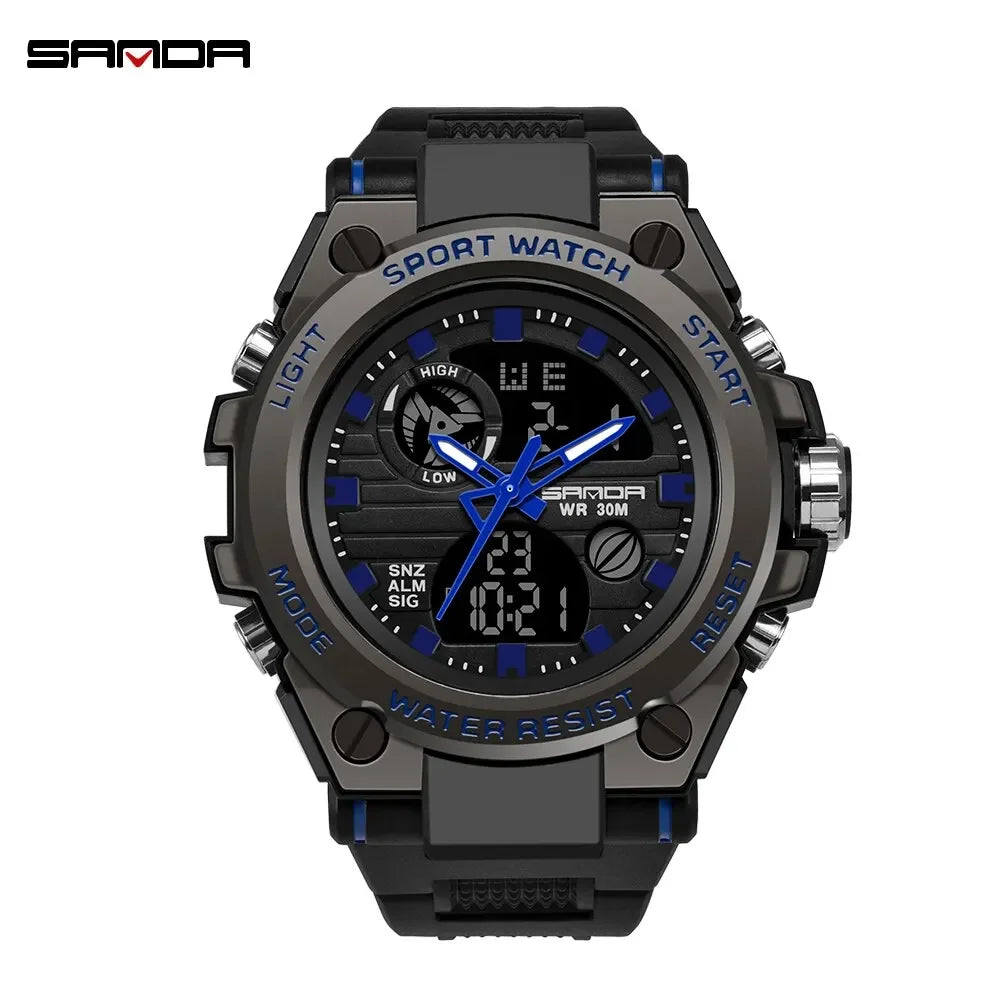 SANDA 739 Luxury Digital Quartz Watch for Men Military Army Waterproof Sport Wristwatches LED Dual Display Mens Reloj Hombre