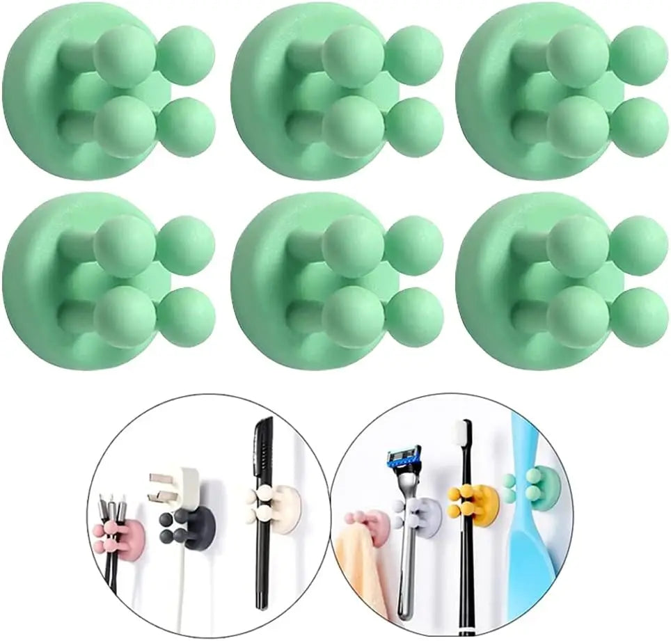 Silicone Toothbrush Holder Waterproof Self-Adhesive Wall Mounted Bathroom Kitchen Storage Organizer Adhesive Hooks No Drilling