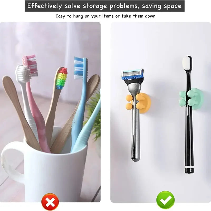 Silicone Toothbrush Holder Waterproof Self-Adhesive Wall Mounted Bathroom Kitchen Storage Organizer Adhesive Hooks No Drilling