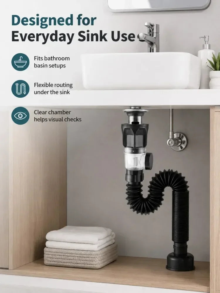 1-5Pcs Kitchen ABS Sink Drain Kit Drain Stopper Flexible Hose Body Stainless Steel Top Side Outlet Basin Drain Pipe Set