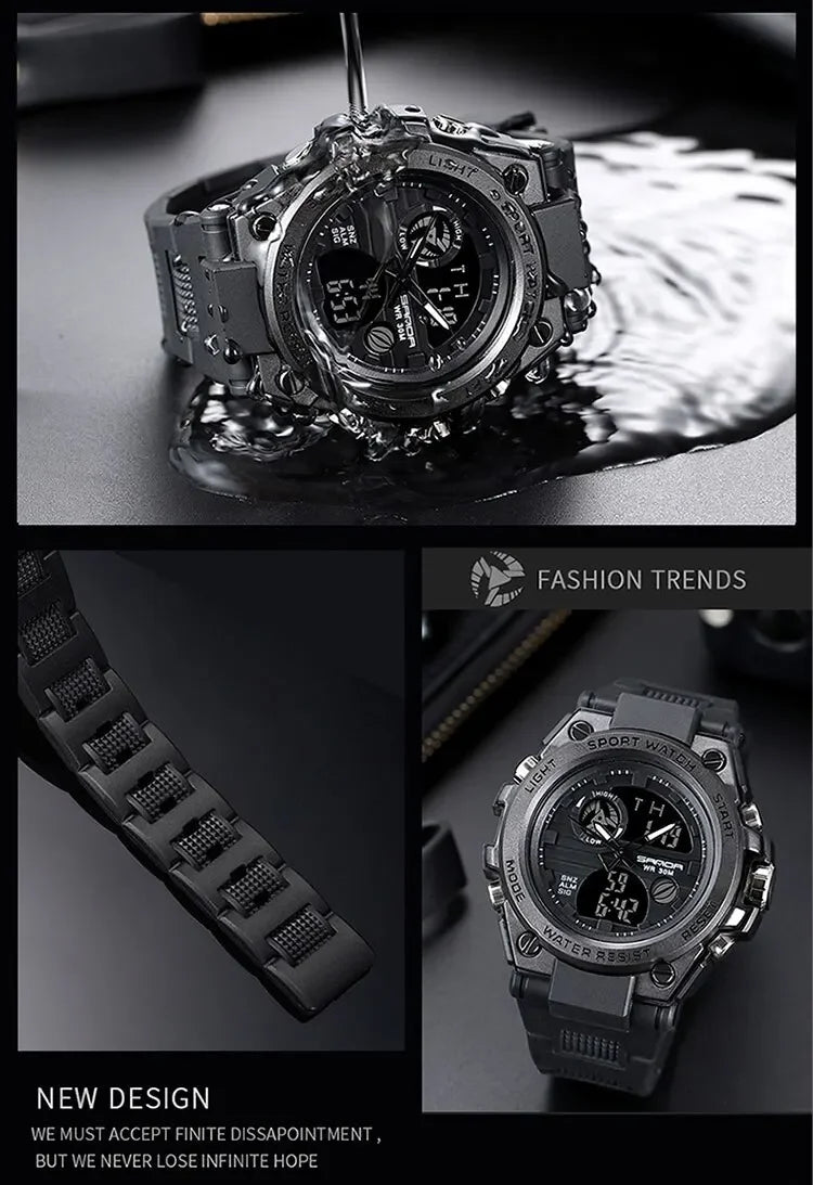 SANDA 739 Luxury Digital Quartz Watch for Men Military Army Waterproof Sport Wristwatches LED Dual Display Mens Reloj Hombre