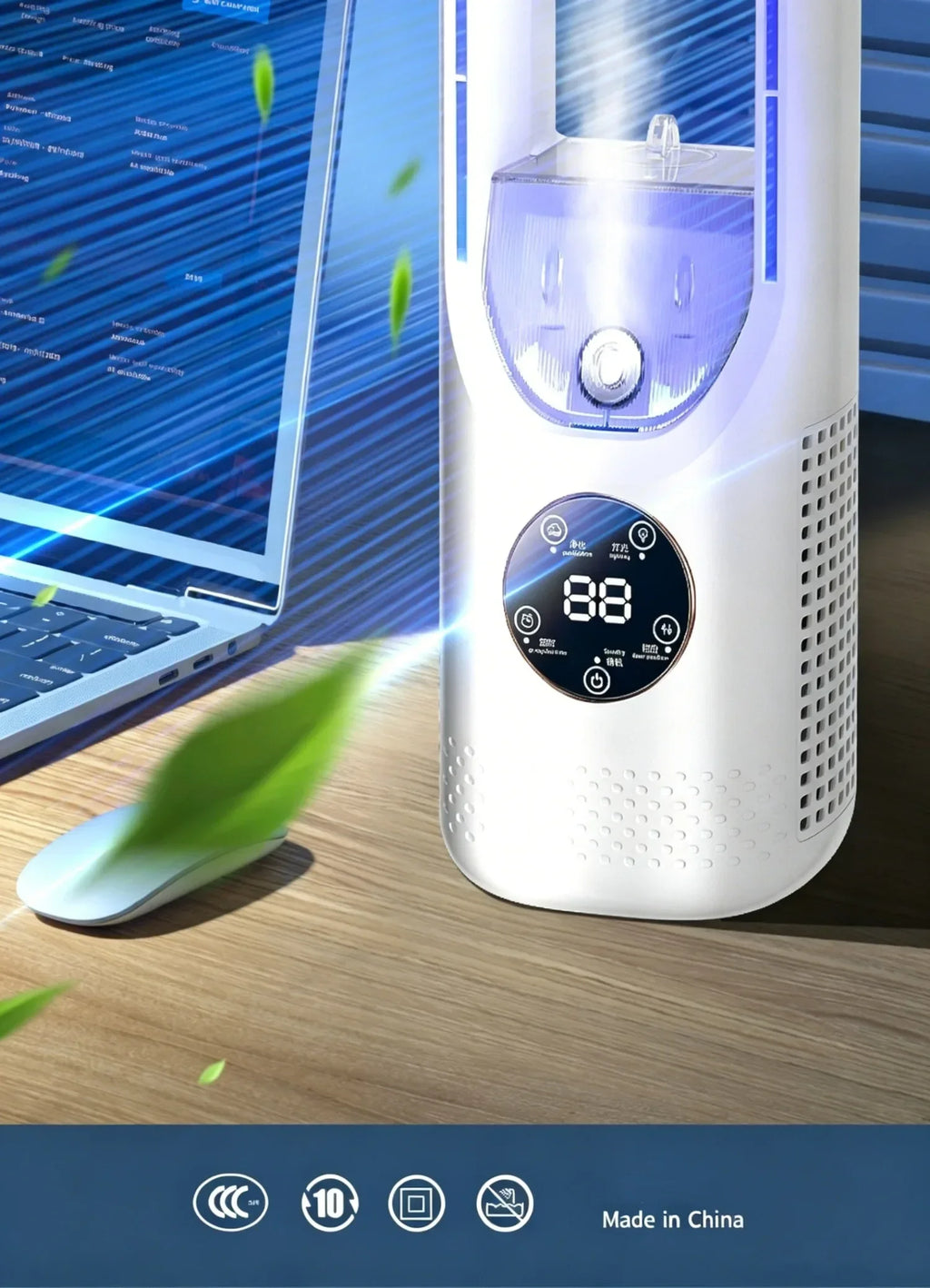 USB Direct Supply Desktop Cooling Humidifier Fan No Built-in Battery Silent Wide Angle Air Cooler With RGB Light Touch Control