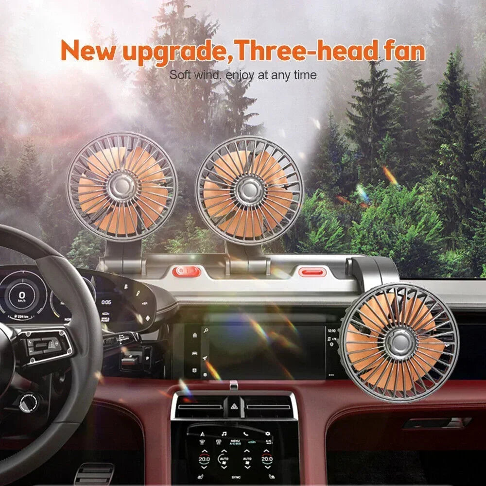 1/2/3 Head Car Fan Summer Air Fan USB/12V/24V Fan Cooler Adjustable 2 Speeds Silent Fan for Home Desk Office&Car Air Fan