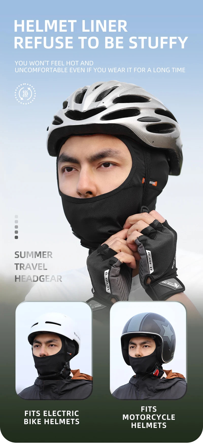 WEST BIKING Summer Motorcycle Bike Moisture-Wicking Balaclava UV Protection Breathable Running Fishing Caps Cooling Sport Gear