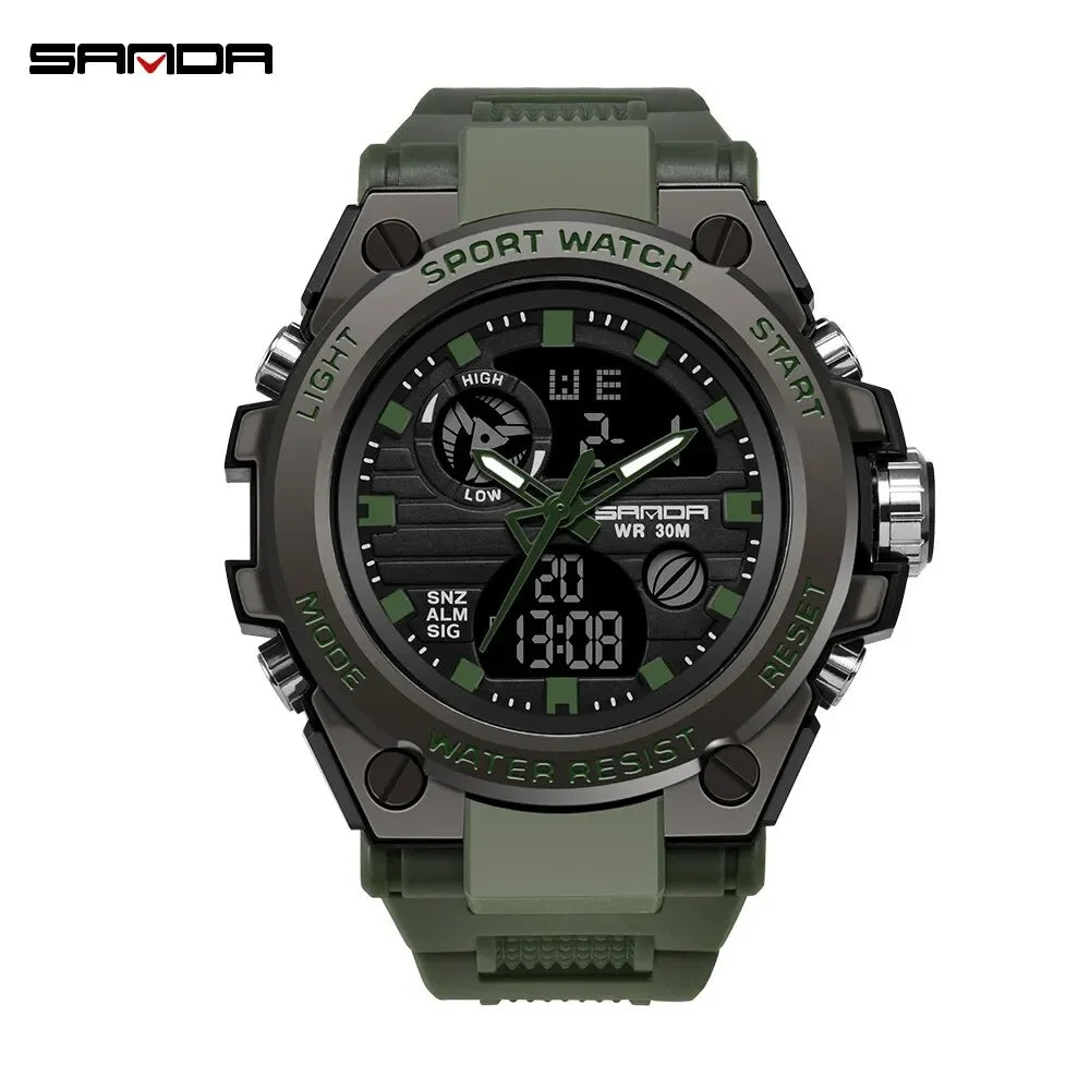 SANDA 739 Luxury Digital Quartz Watch for Men Military Army Waterproof Sport Wristwatches LED Dual Display Mens Reloj Hombre