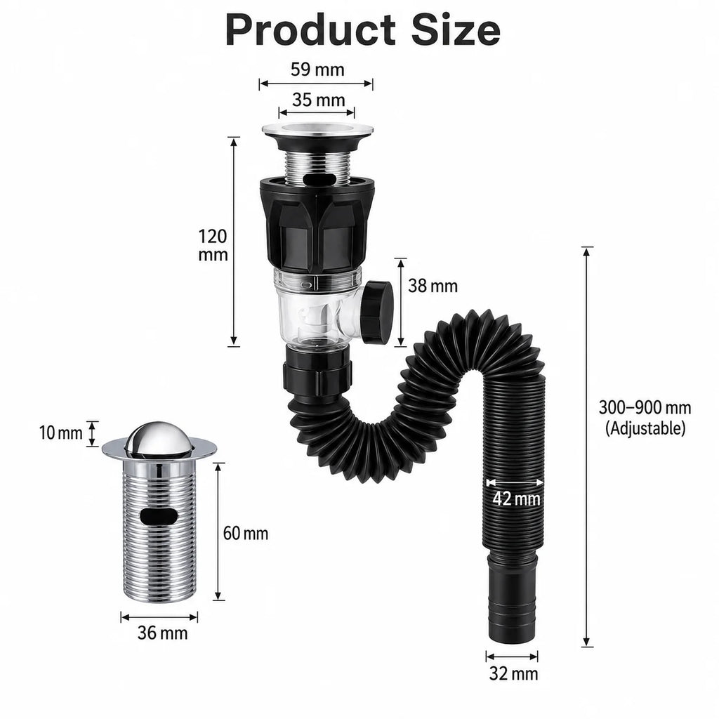 1-5Pcs Kitchen ABS Sink Drain Kit Drain Stopper Flexible Hose Body Stainless Steel Top Side Outlet Basin Drain Pipe Set