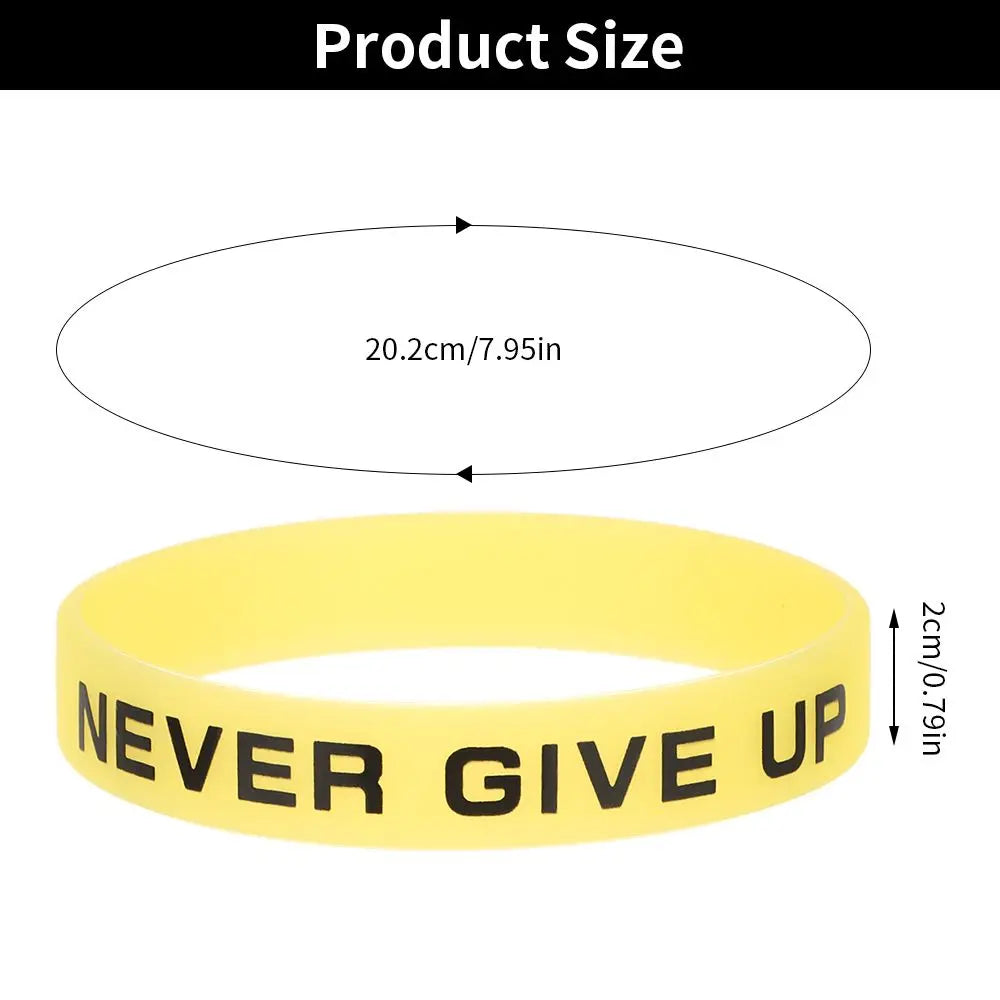 Fashion Teens Silicone Wristband Never Give Up Sport Cuff Bangle Luminous Rubber Bracelet Men Women