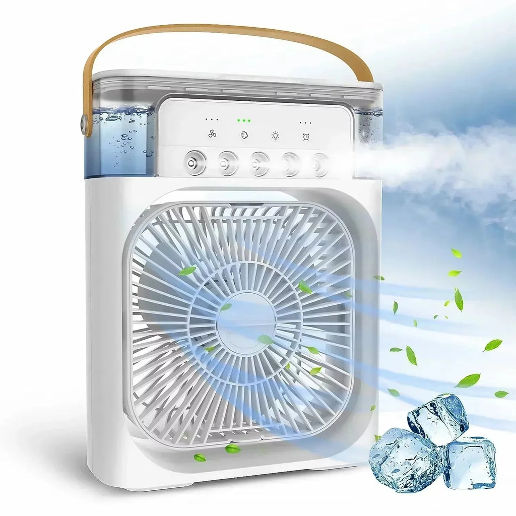 Desktop USB Water Mist Fan Portable Air Cooler Humidifier 3 in 1 Air Conditioning Fan 7-Color LED Night Light Office Home Fan
