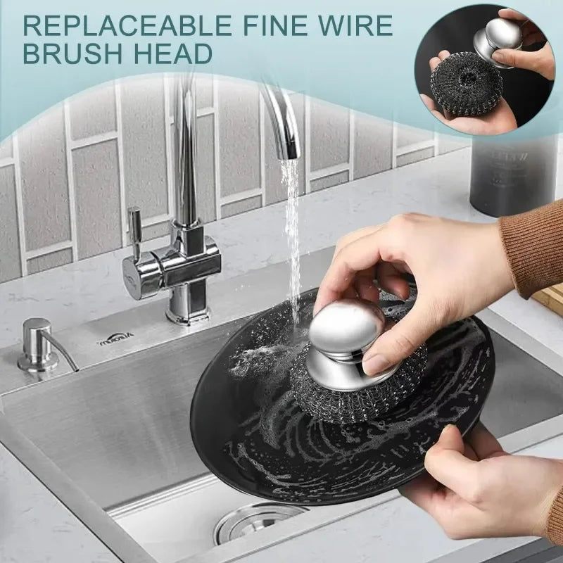 Stainless Steel Pot Brush with Handle Robust Metal Ball for Dishwashing 1-10 Pieces Cleaner Metal Purifier for Kitchen