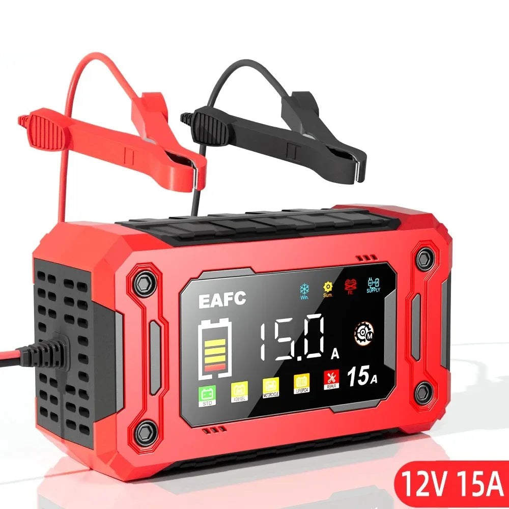 12V 15A/8A  Smart Car Battery Charger Pulse Repair Automatic Start Fast Charger Motorcycle Truck Lead Acid Batteries