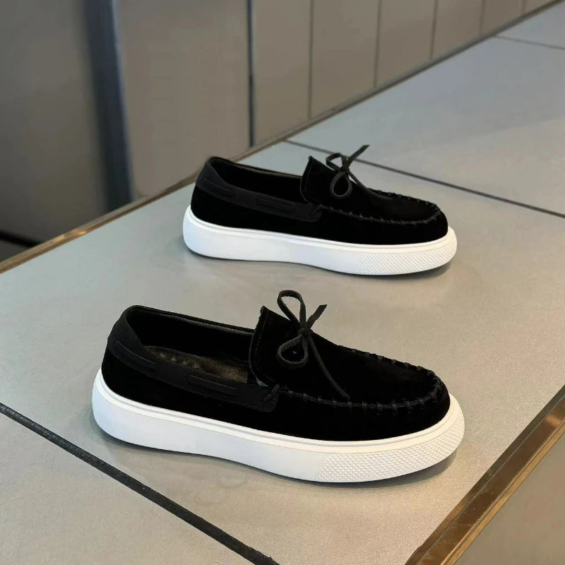 Men's Loafers Slip on Casual Shoes Retro Suede Leather Flat Shoes Fashion Platform Men Driving Shoes Luxury Brand New Dress Shoe