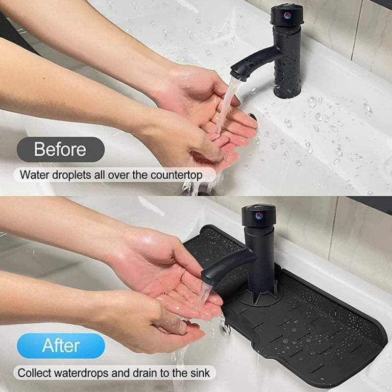 Household washbasin sink silicone drain drying pad, kitchen faucet splash proof folding drain pad, sink water blocking pad