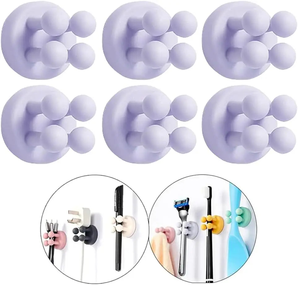 Silicone Toothbrush Holder Waterproof Self-Adhesive Wall Mounted Bathroom Kitchen Storage Organizer Adhesive Hooks No Drilling