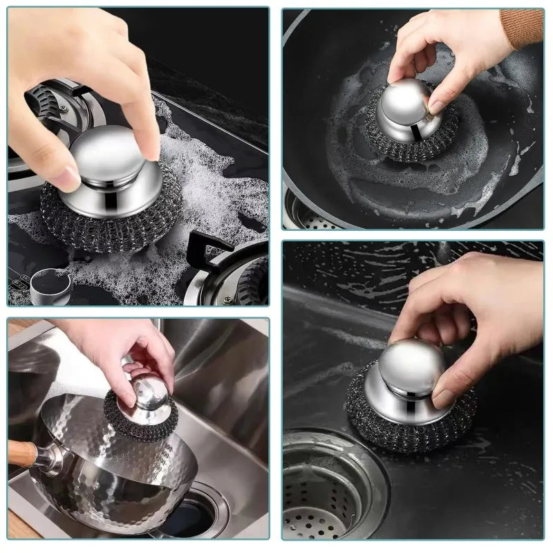 Stainless Steel Pot Brush with Handle Robust Metal Ball for Dishwashing 1-10 Pieces Cleaner Metal Purifier for Kitchen