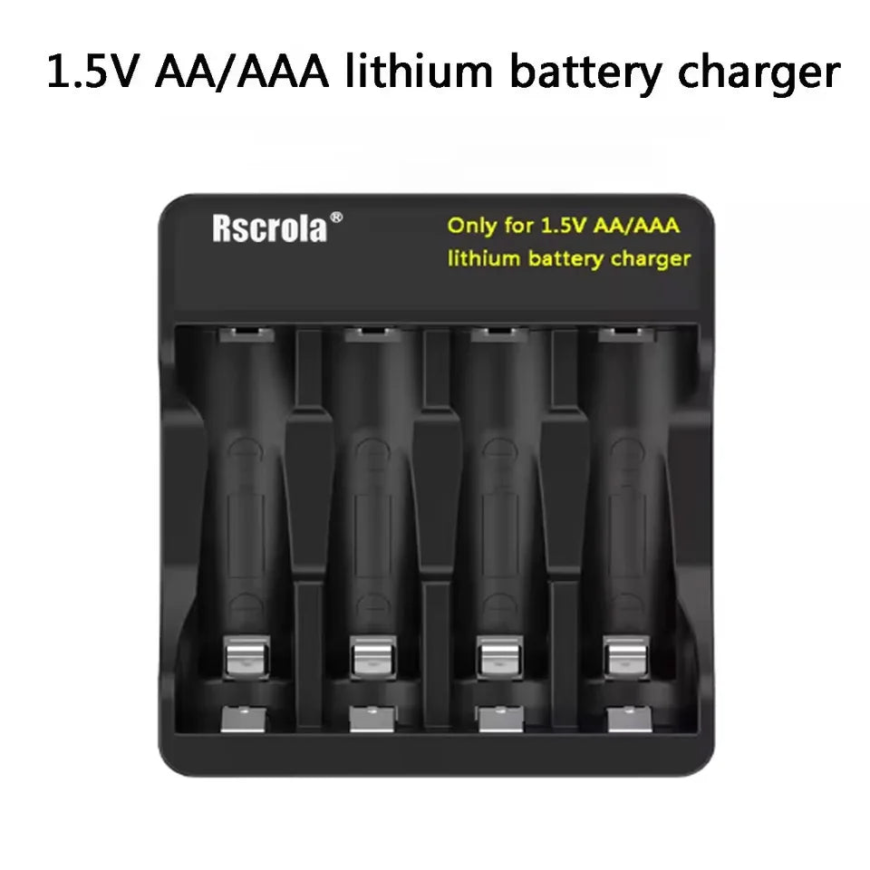 Rscrola Rechargeable 1.5V AA 12800mWh Lithium ion Battery Fast charging with Charger for Camare Clock  Mouse Fan Electric Toys