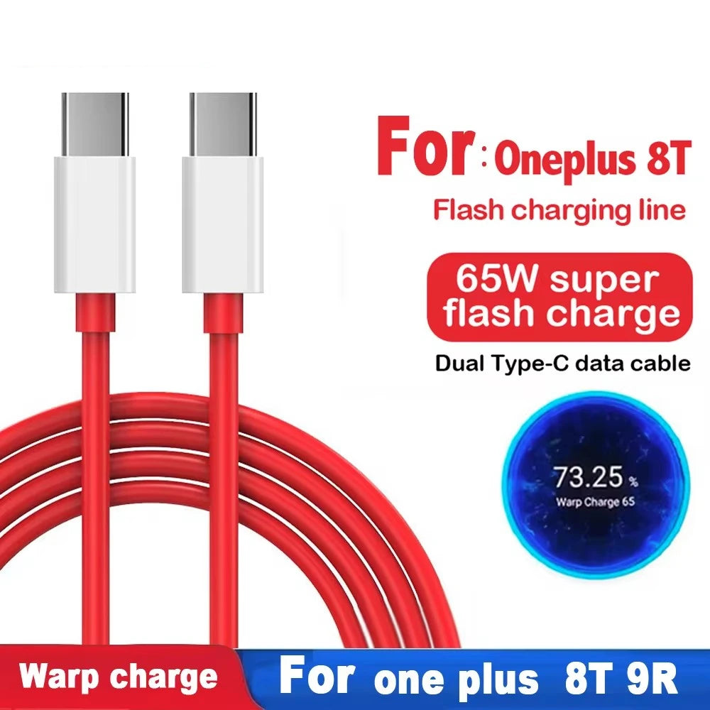 65W USB C PD Warp Charger Cable 6.5A Type C To Type C Cable For Oneplus 8T 8Tplus + 9 Pro 9R 9RT Nord 2 CE 5G